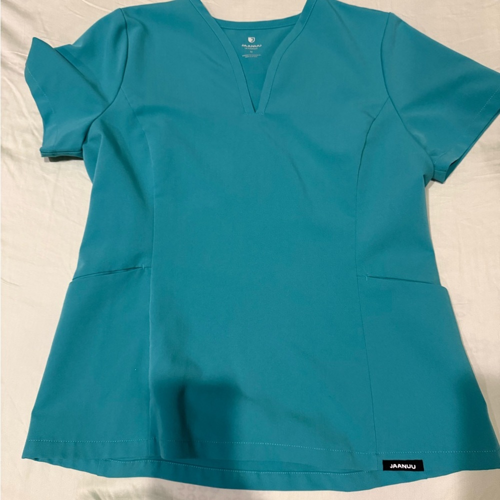 Jaanuu Women's Teal V-Neck Short Sleeve Scrub Top & Jogger Pants Set